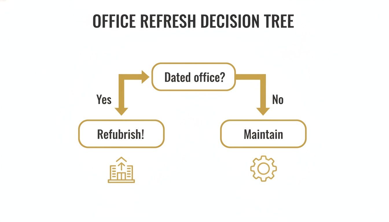 A decision tree for office refresh: if the office is dated, refurbish; otherwise, maintain.